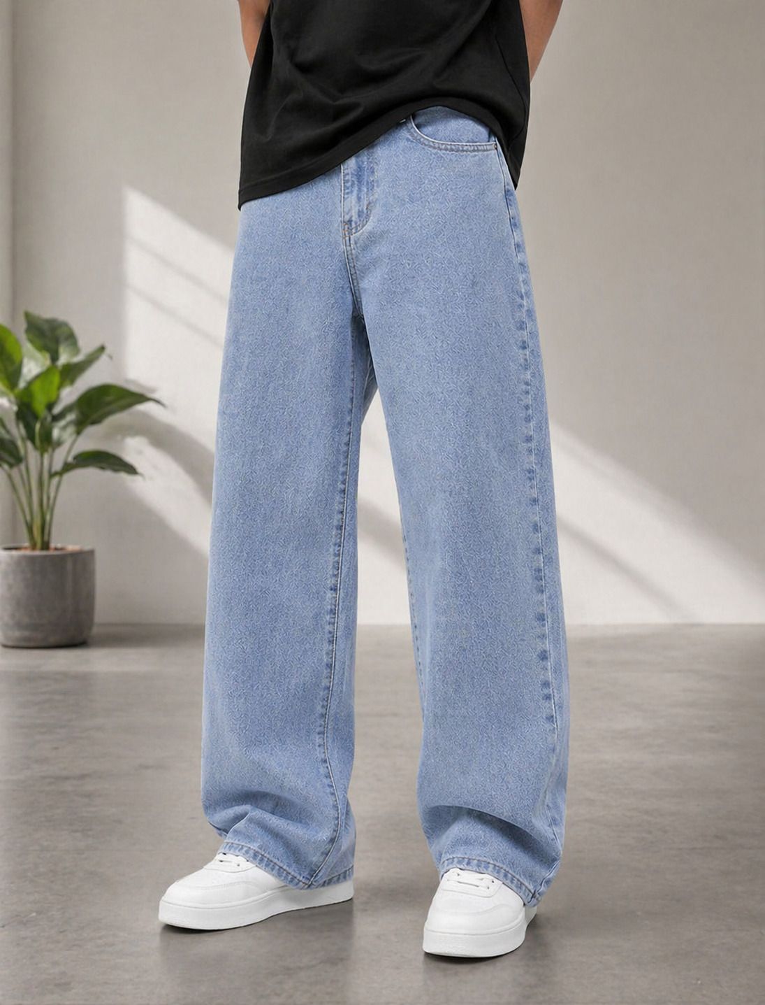 denim4men Men Straight Fit Mid Rise Light Blue Jeans-picture-13