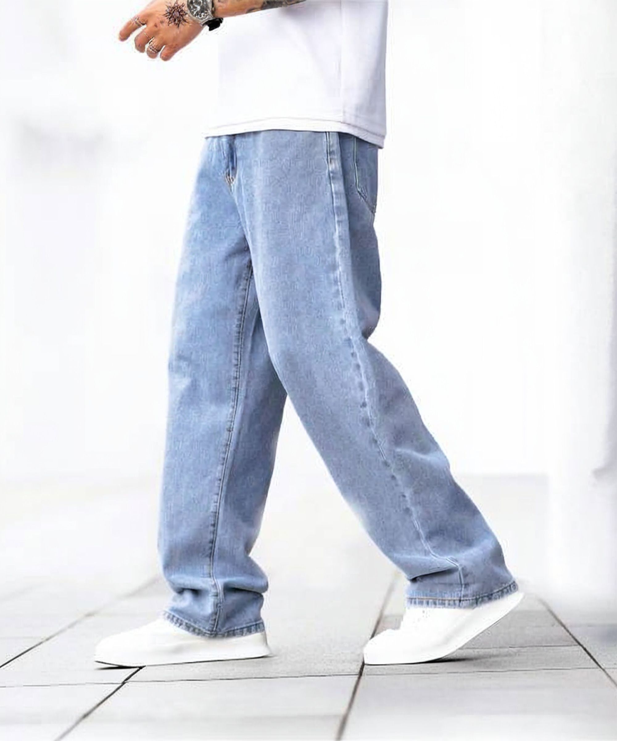 meboy Men Loose Fit Mid Rise Light Blue Jeans-picture-1