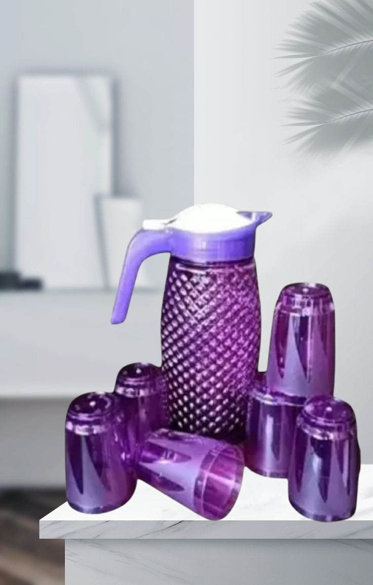 ANUWORD 2 lt Plastic Water Jug with Lid & Handle and 6 Pcs Serving Glass Set Combo Multicolours A1 Jug Glass Set-image-17