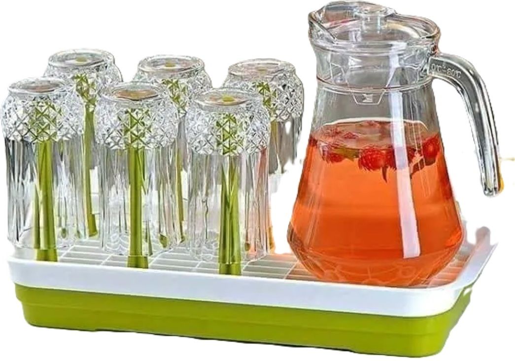 S1Store Italian Premium Glass jug 1300 ml with Lid Drinking Glasses Set 6 Glass 280ML Jug Glass Set-image-31