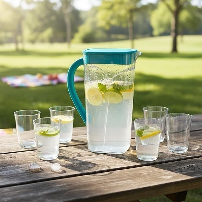 Supermom Marina Jug With 6 Glass Set | 1500 ML Water Jug & 200 ML Glasses | Drinkware Set Jug Glass Set-image-11