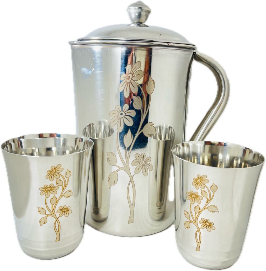 clasy Fancy 100% Stainless Steel Laser printed Jug with 2 pcs Of Glass set Jug Glass Set-picture-36