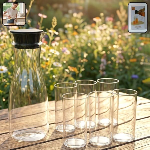 deodap Water Jug and Drinking Glass Set for Home Kitchen Dining Table Use Jug Glass Set-picture-10