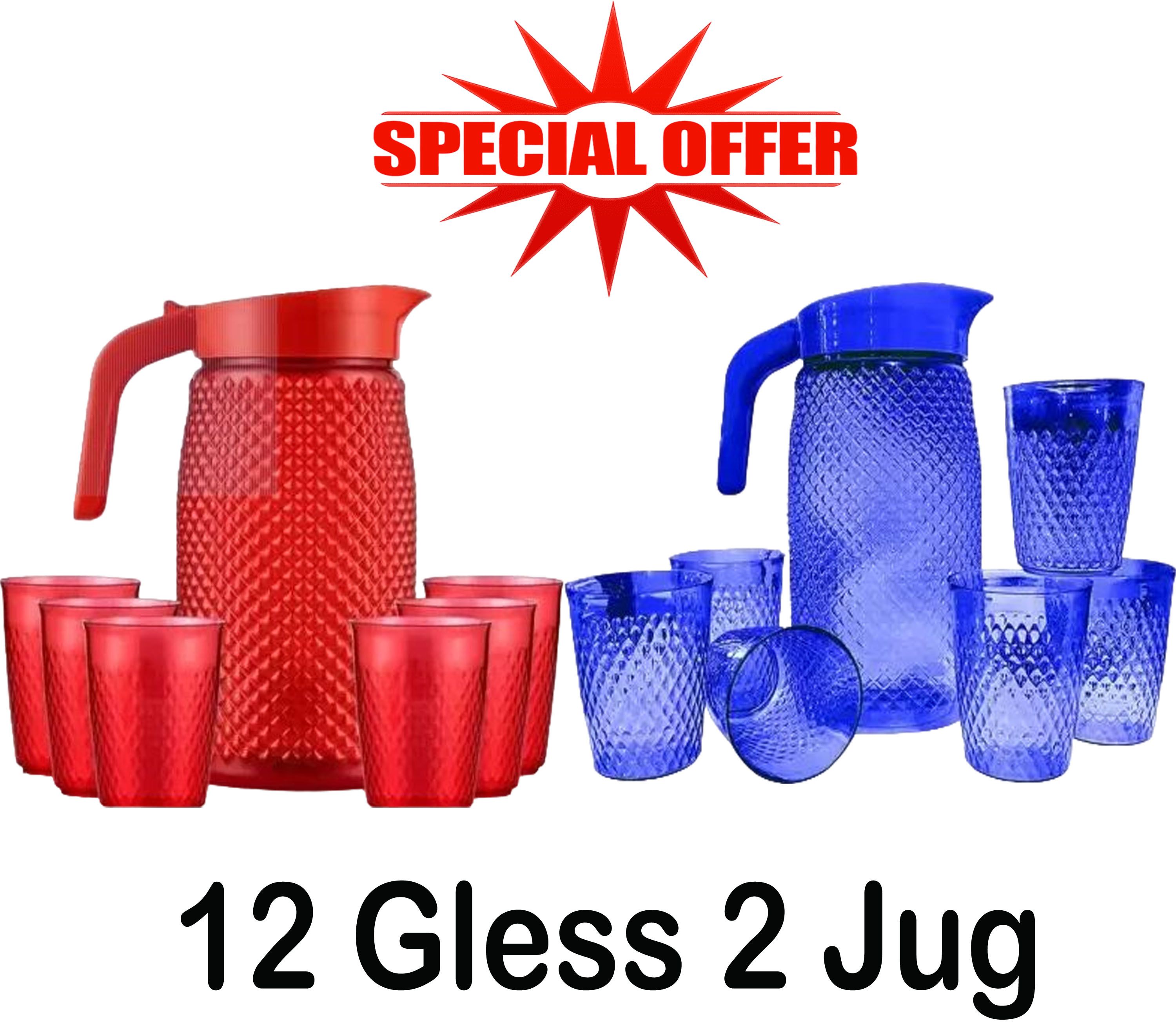 X PODS 14 PS Plastic Water Jug Gless Serving Combo(2 jug 12 gless) for Drinking ice Tea, Juice, Cocktail Jug Glass Set-image-11