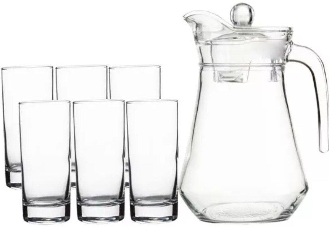 S1Store (Pack Of 7) Imported Crystal Glass Jug (1.3L) With 6 Glass Set (280 ML) Jug Glass Set For Dinning Table (Glass) Jug Glass Set-image-37