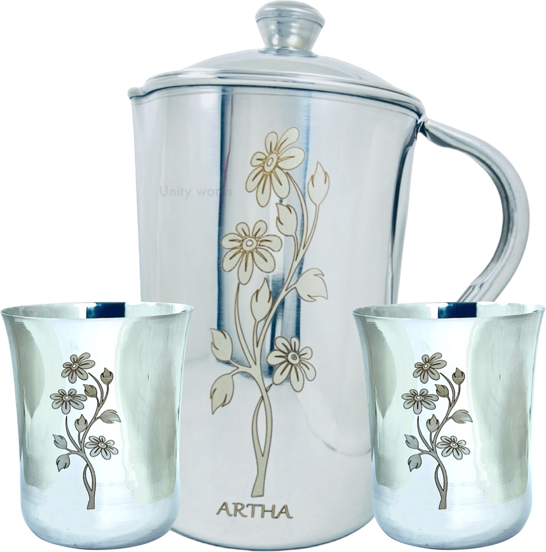 Jug Glass Set-Include Jug With 2 Glasses Mirror Polished And Laser Printed Jug Glass Set-image-25
