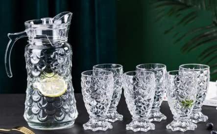 S1Store Lemon Set Crystal Quality Pineapple Royal Design Classic Look Set Of 7 Pcs One Jug Six Glasses, Jug Capacity 1.5 Littre, Glass Capacity 240 Ml (Royal Look) Jug Glass Set-image-12