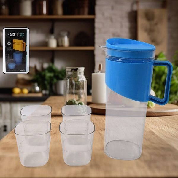 DeoDap Transparent Premium Water Jug with Elegant Handle & 4 Plastic Glasses Jug Glass Set-picture-14