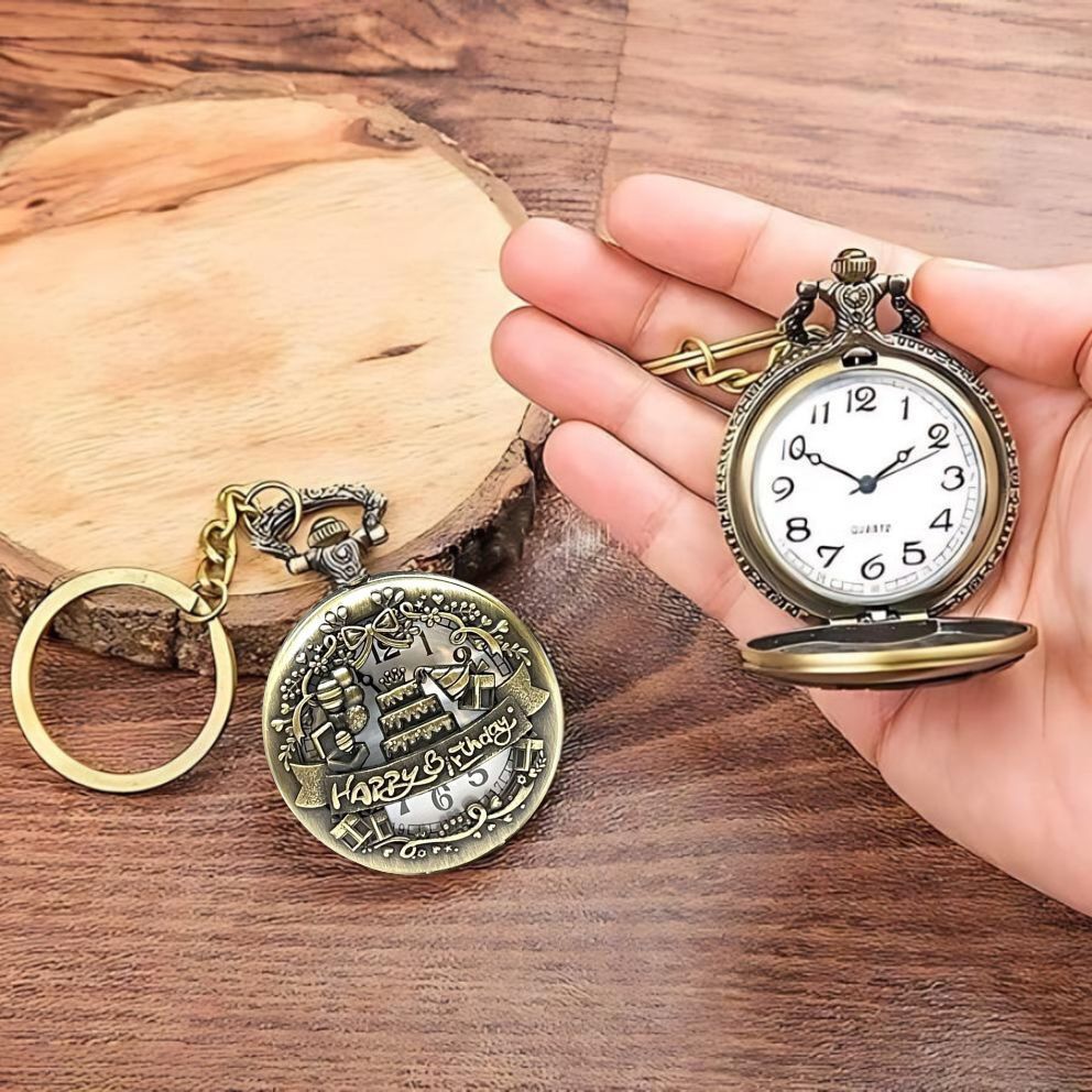 GT Gala Time Vintage Happy Birthday Pocket Watch Keychain Quartz Celebration Memory Gift Vintage Happy Birthday Pocket Watch Quartz Gift for Woman Man Girl Boy time Antique Brass Coating Stainless Steel Pocket Watch Chain-image-18