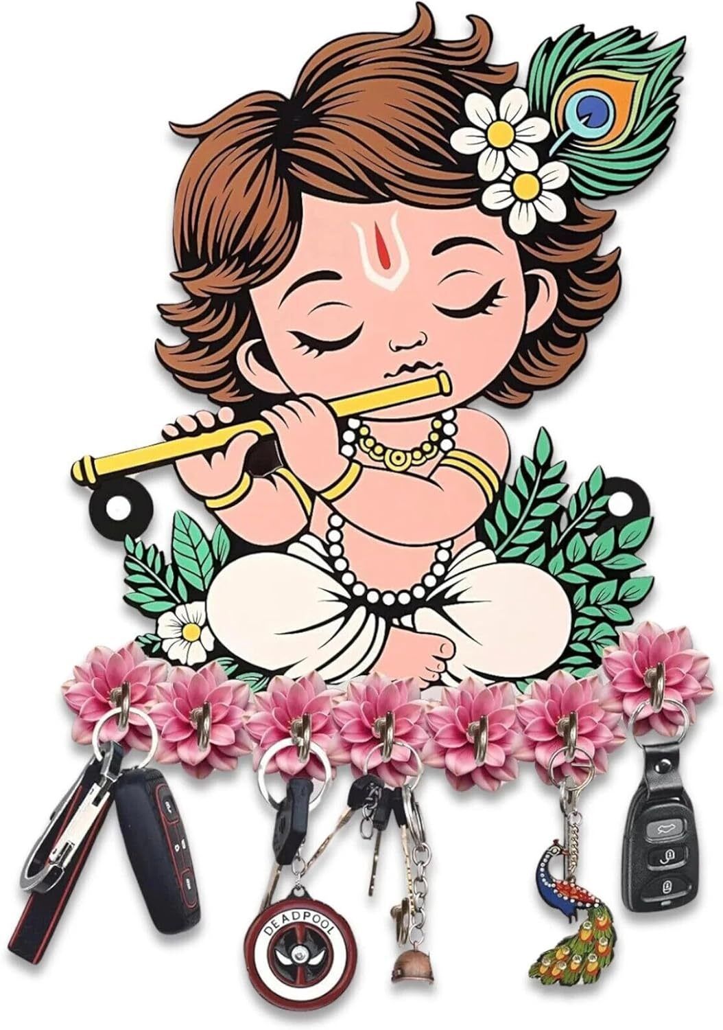 bodytech Baby Krishna Wall Hanging Key Holder KEY CHAIN Wood Key Holder-picture-10