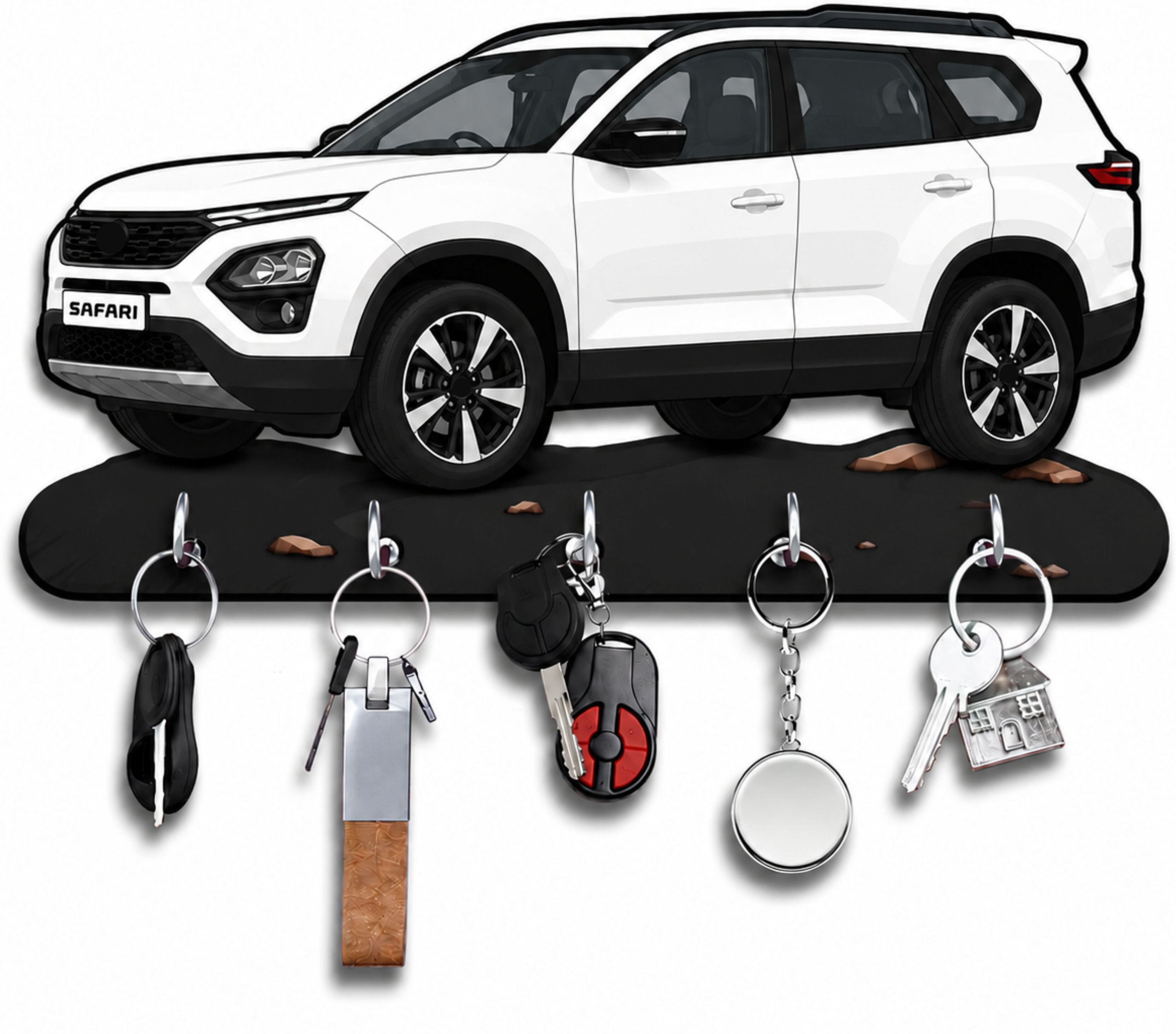Shashank Safari car Design Wall-Mounted Wooden Key Holder– White Car Silhouette Wood Key Holder-image-13