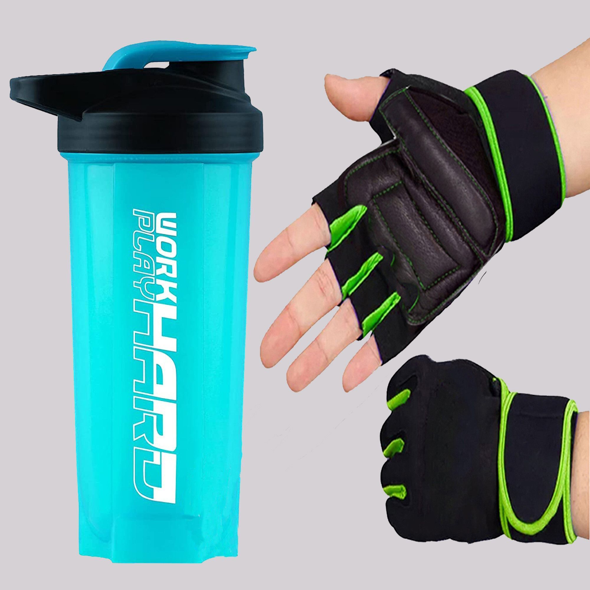 Premium Shaker Bottle with Half Finger Gloves Combo|BPA Free| 700 Ml Shaker Fitness Accessory Kit Kit-image-11