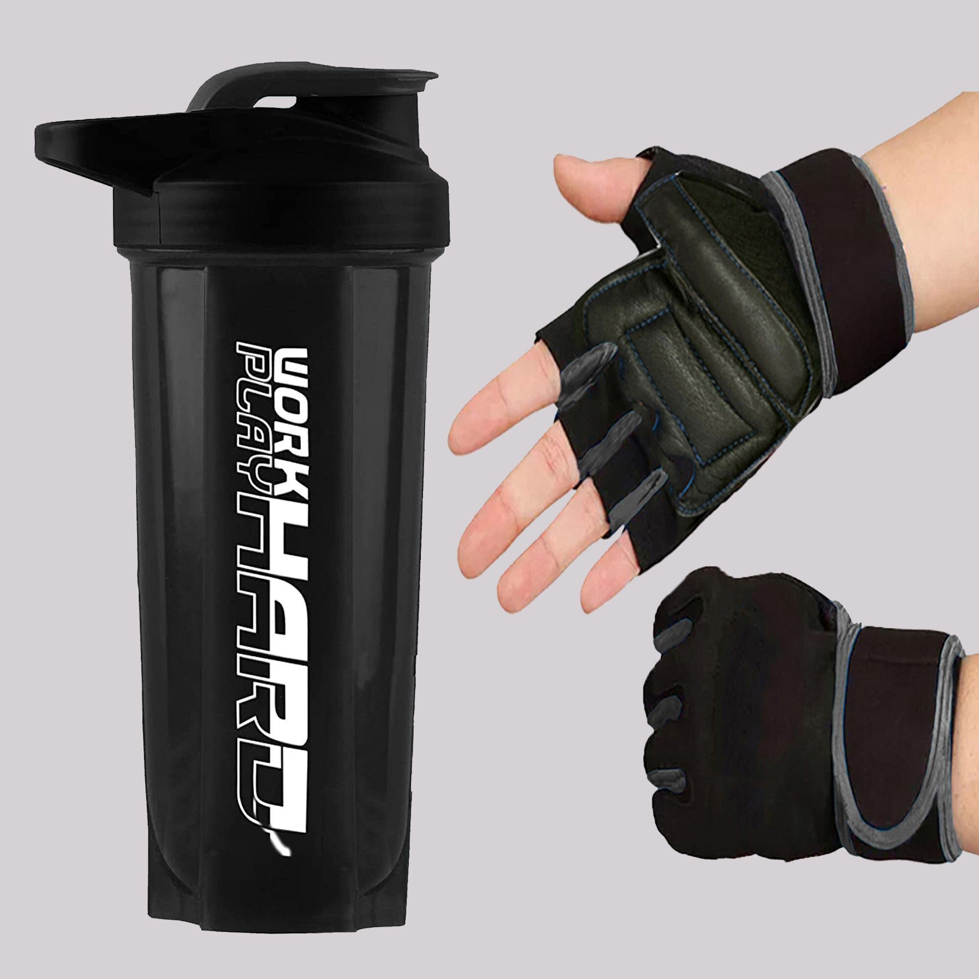 Premium Shaker Bottle with Half Finger Gloves Combo|BPA Free| 700 Ml Shaker Fitness Accessory Kit Kit-image-12