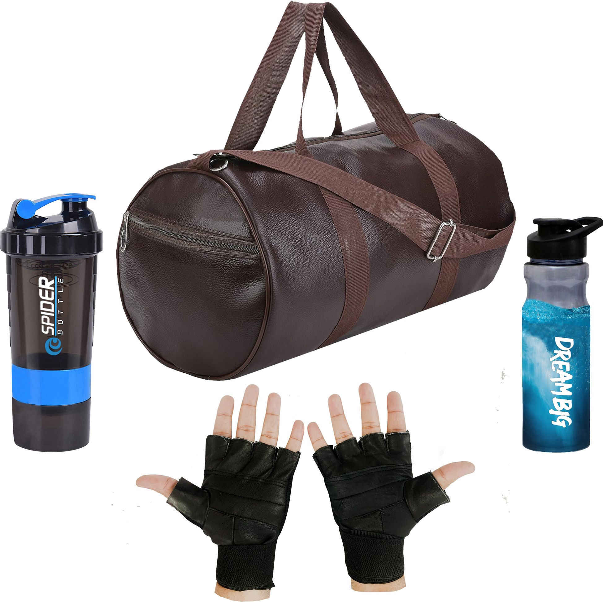 Gym Duffle Bag Leather Bag Shaker Bottle Gloves with Long Wrist Strap Fitness Accessory Kit Kit-image-2