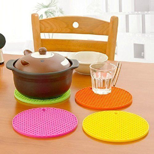 rerat enterprise 2Pcs Round Silicone Trivet Mats - Heat Resistant Pot Holders & Non-Slip Hot Pads Matte Trivet-picture-4