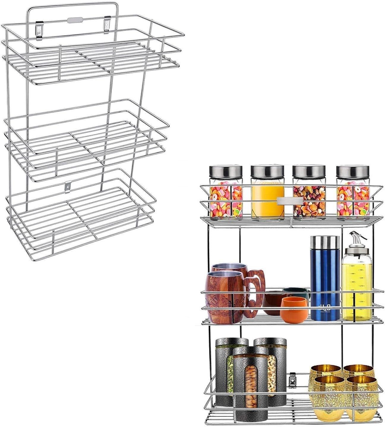 Utensil Kitchen Rack Multipurpose Storage Rack/Shelf, 3 Layer Steel-image-22