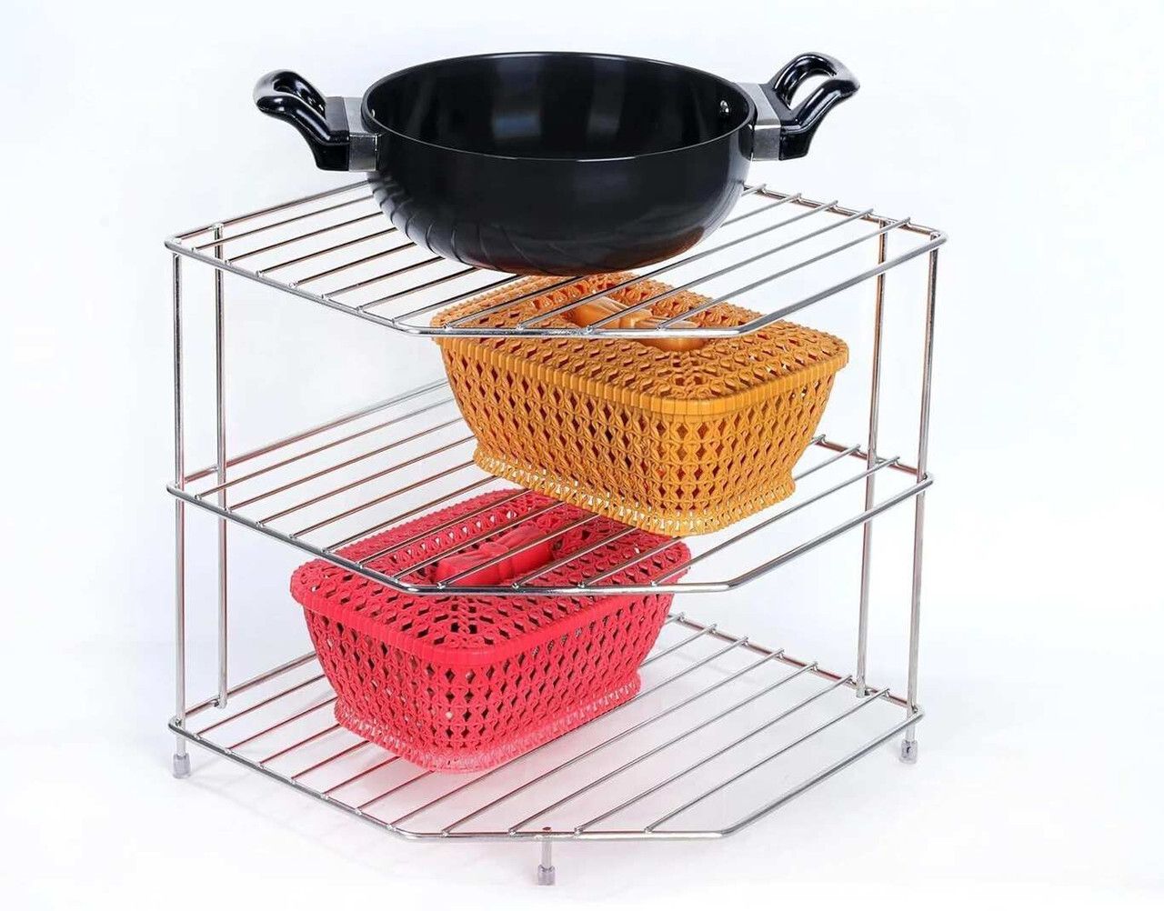 hello kitchen Containers Kitchen Rack Stainless Steel 3 -Tier Kitchen Corner Rack, Storage Shelf Rack, Dish Rack Steel-picture-41