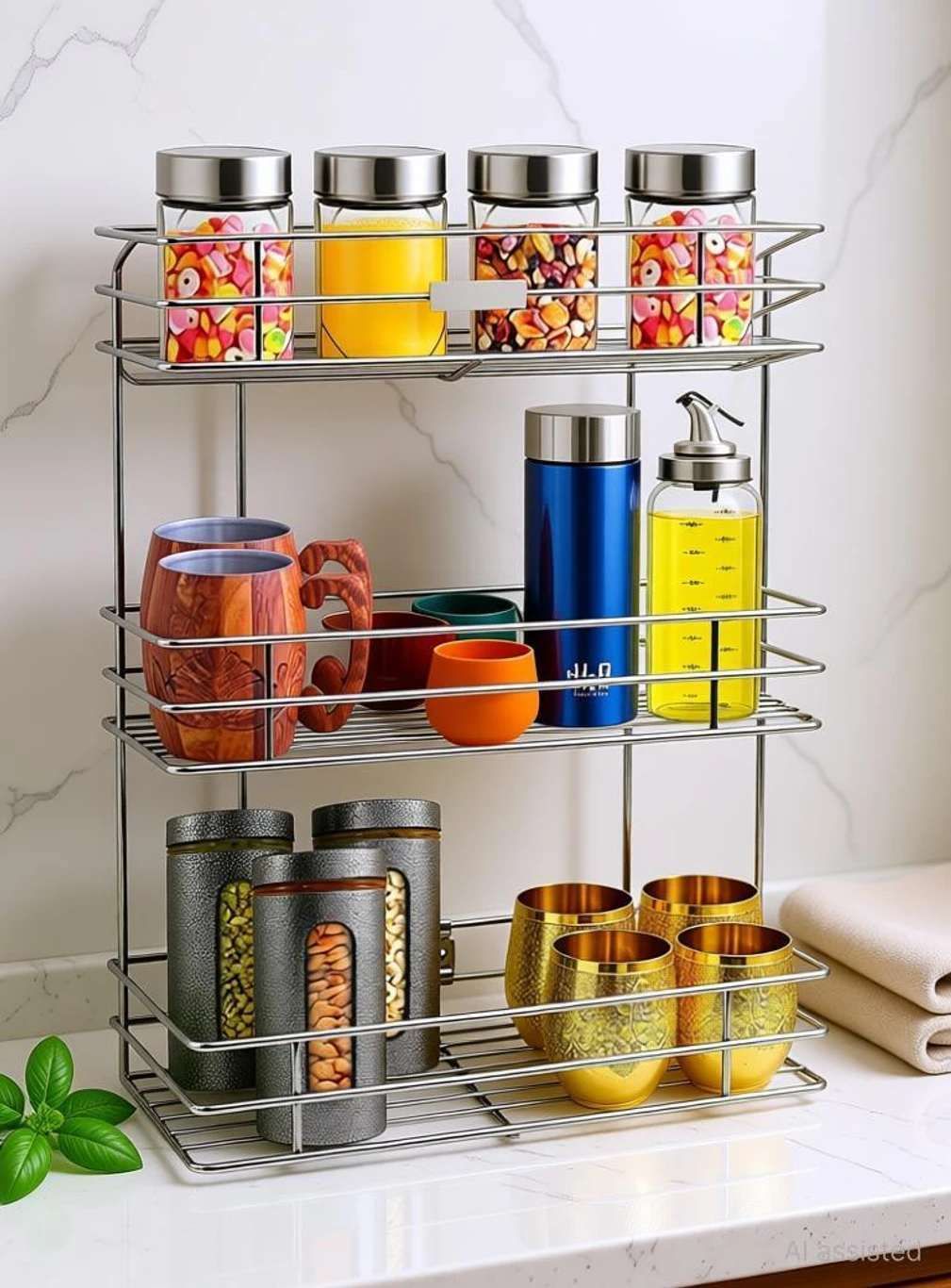 maxtan Utensil Kitchen Rack 3 Layer Wall Mount Stainless Steel Multipurpose Storage Rack/Shelf Steel-picture-14