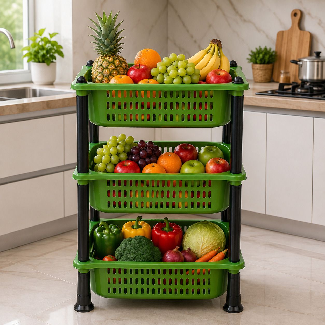 Fruits/Vegetables Kitchen Rack 3 Tier Multipurpose Plastic Storage Rack | Plastic-image-17