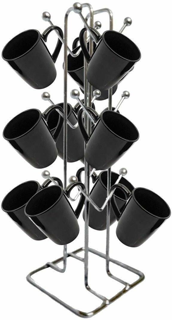 Stainless Steel V Shape Cup Hook Stand Coffee & Tea Mug Holder/Hanger, 12 Hooks for Tea/Coffee Cups & Mugs for Kitchen, Pack of 1, Silver Brand: Asian Aura Containers Kitchen Rack Stainless Steel Glass Holder-image-20