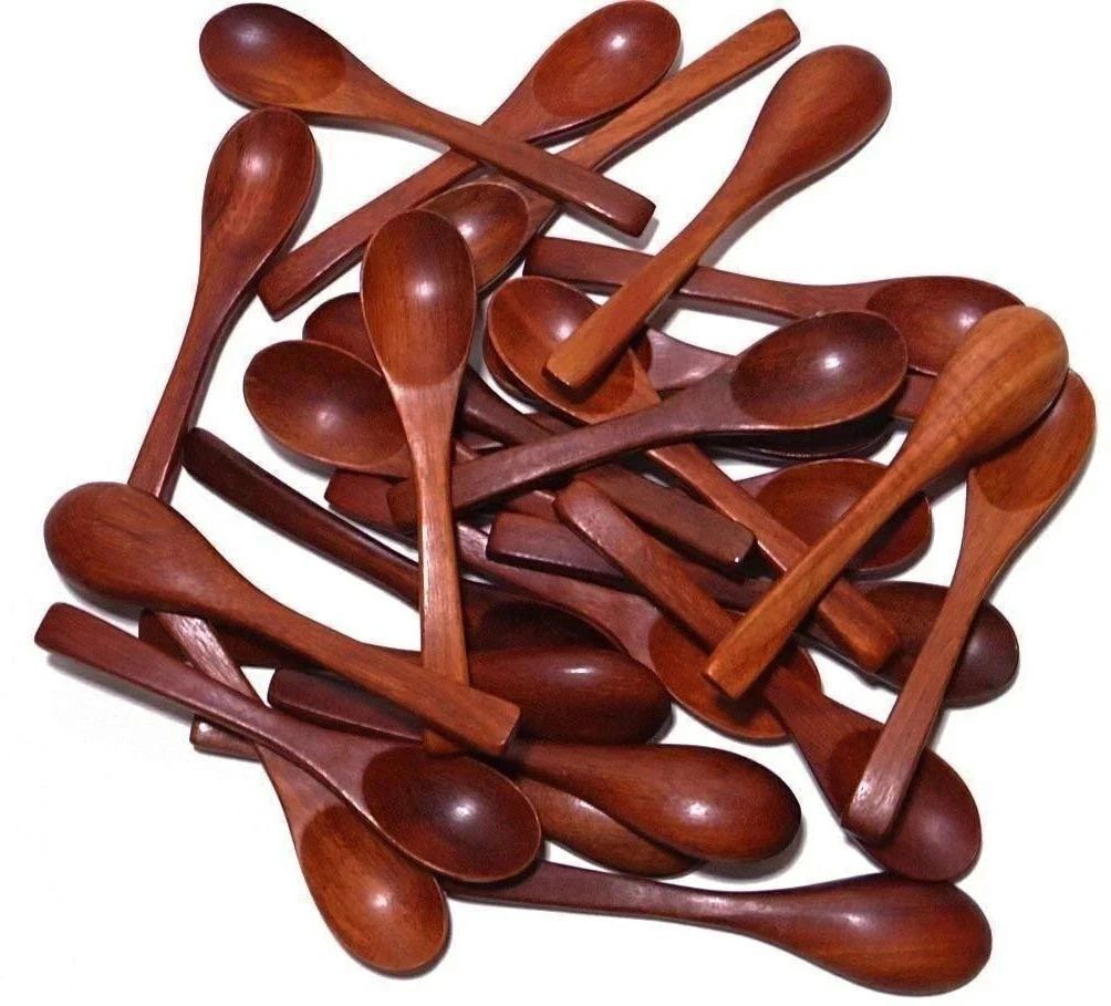 6 Pcs Monkeycrafts Masala Ice-Cream Sugar Salt Small (6 pcs) Wooden Table Spoon Set-image-39