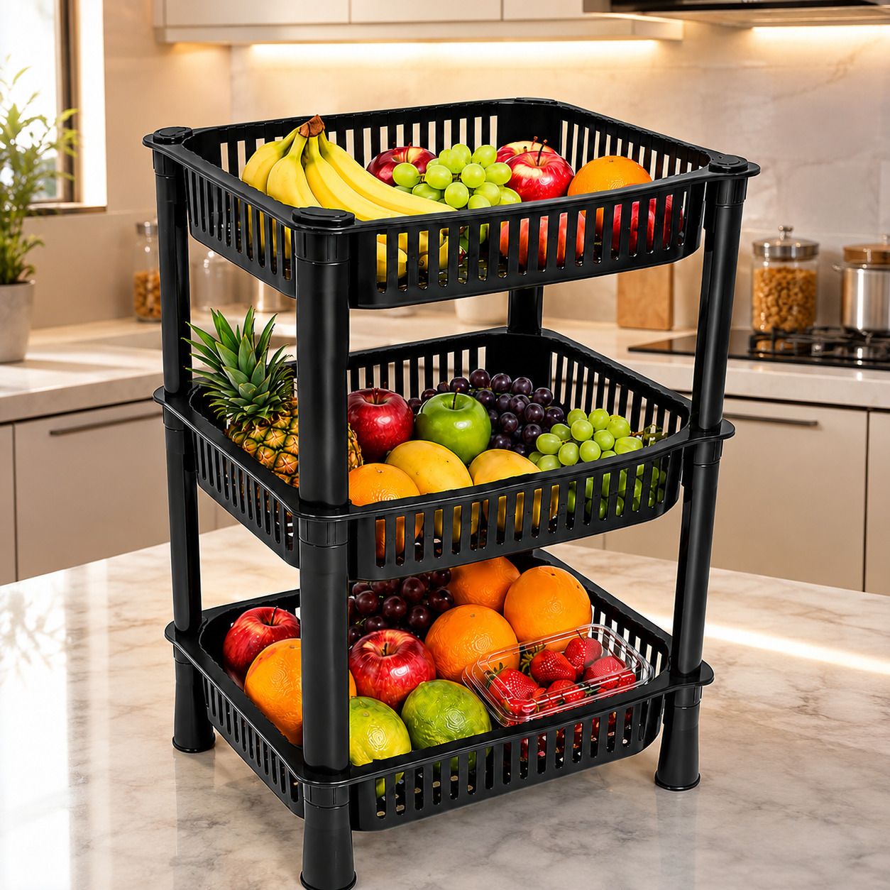 dm plus Plastic Fruit & Vegetable 3-Layer |kitchen accessories | Plastic Kitchen Trolley-picture-0