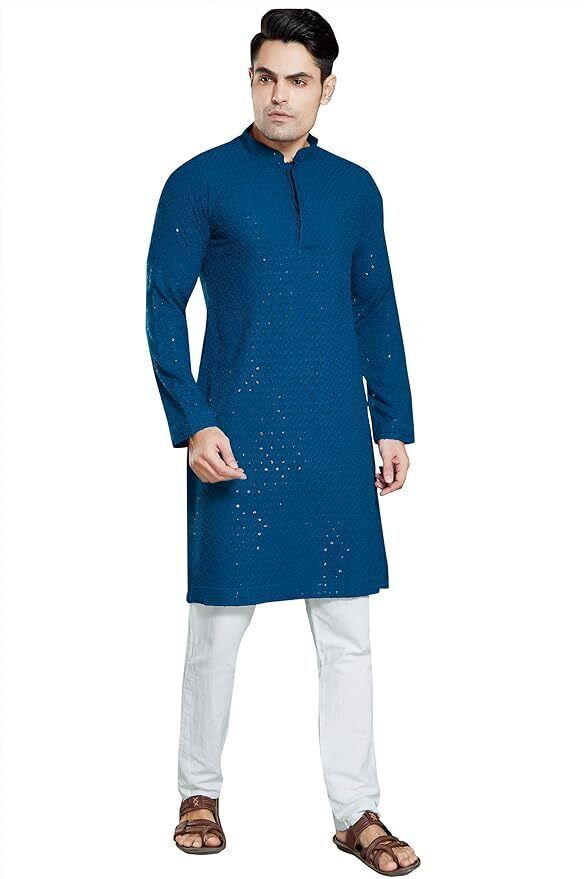 stylekurta Chikan Embroidery Viscose Rayon A-line Kurta for Men-picture-29