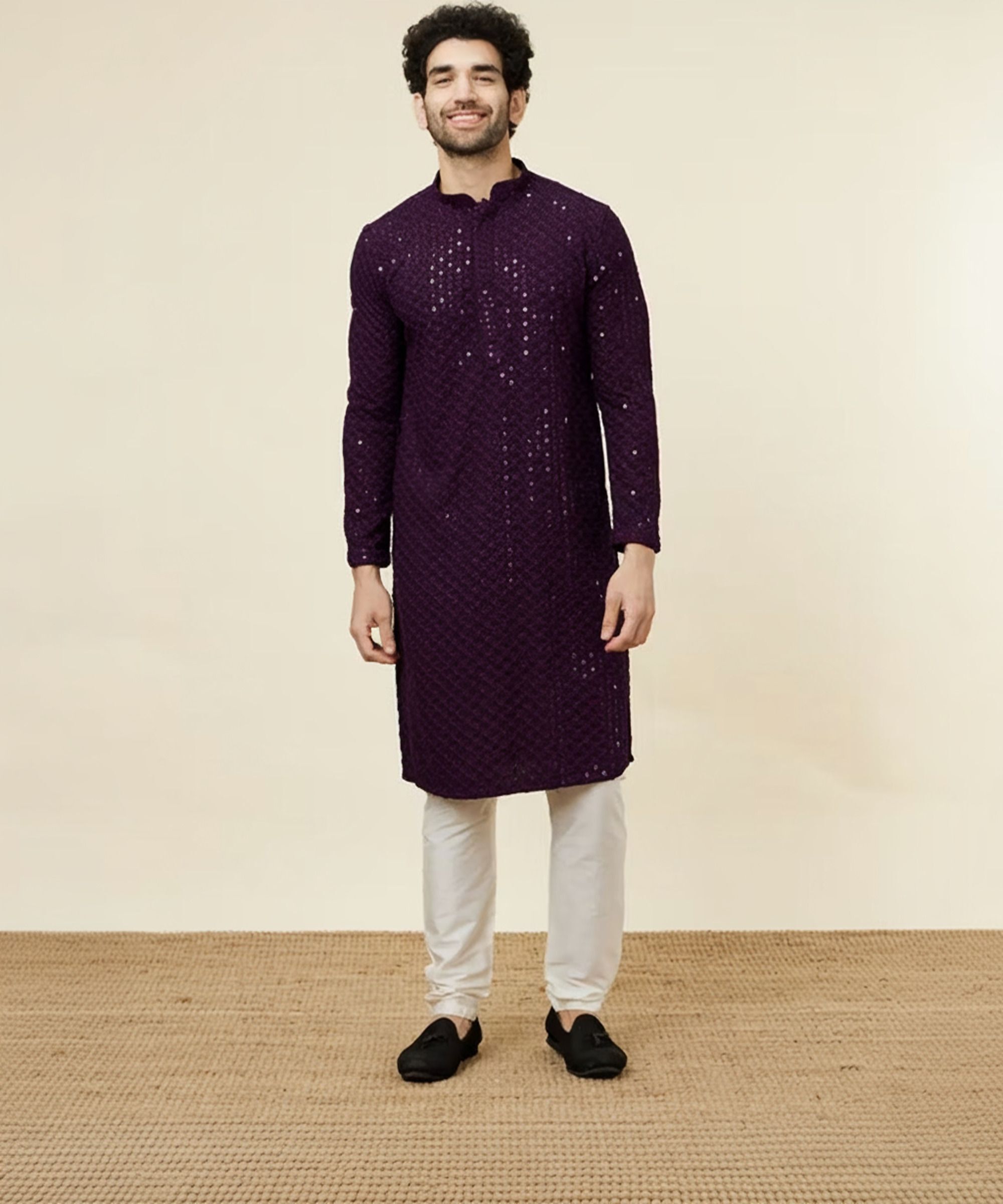 Chikan Embroidery Viscose Rayon A-line Kurta for Men-image-39