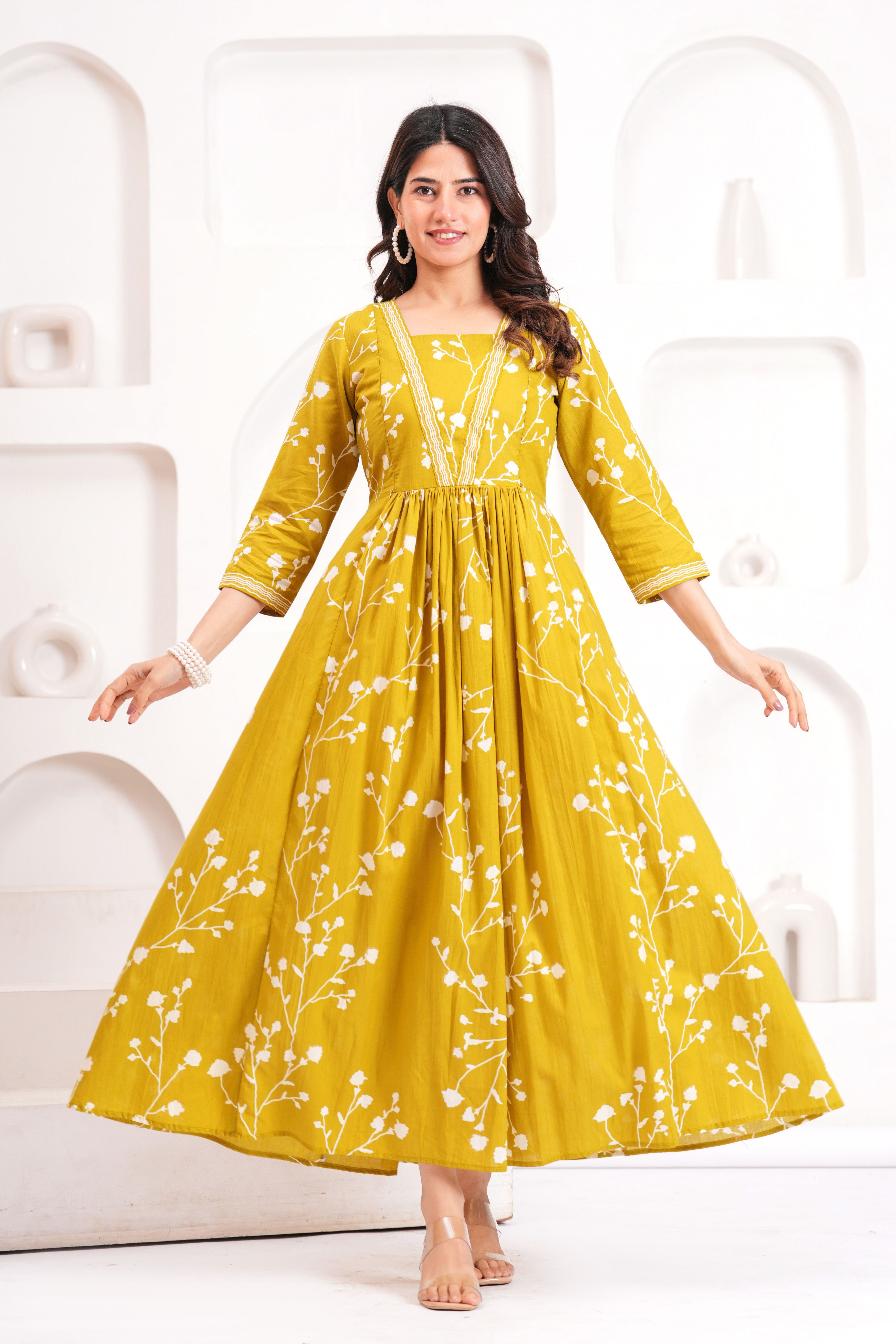 Women Gathered Multicolor Ankle Length Dress-image-22