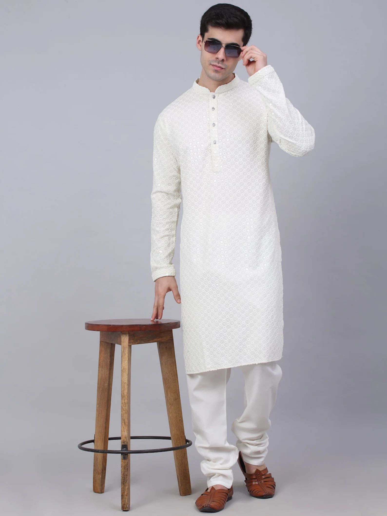 stylevaultt Embroidered Cotton Rayon A-line Kurta for Men-picture-39