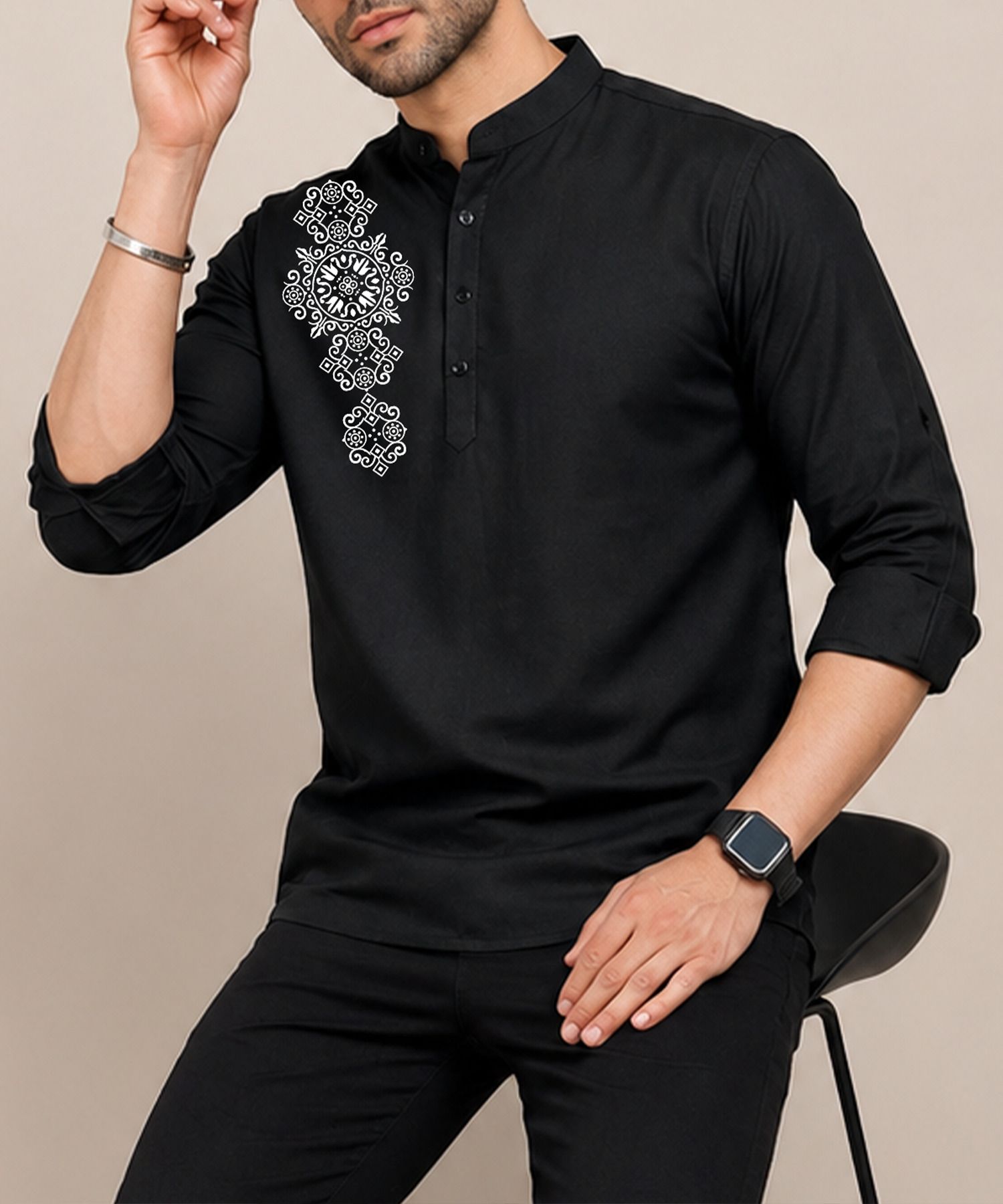 ninestripe Printed Cotton Blend Straight Kurta for Men-picture-17
