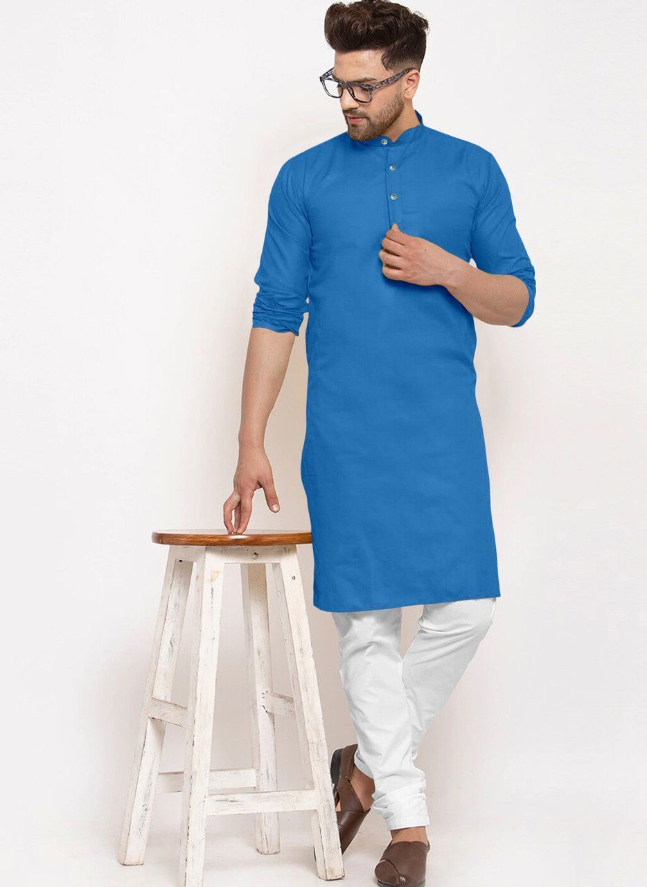 stylevaultt Solid Cotton Blend A-line Kurta for Men-picture-13