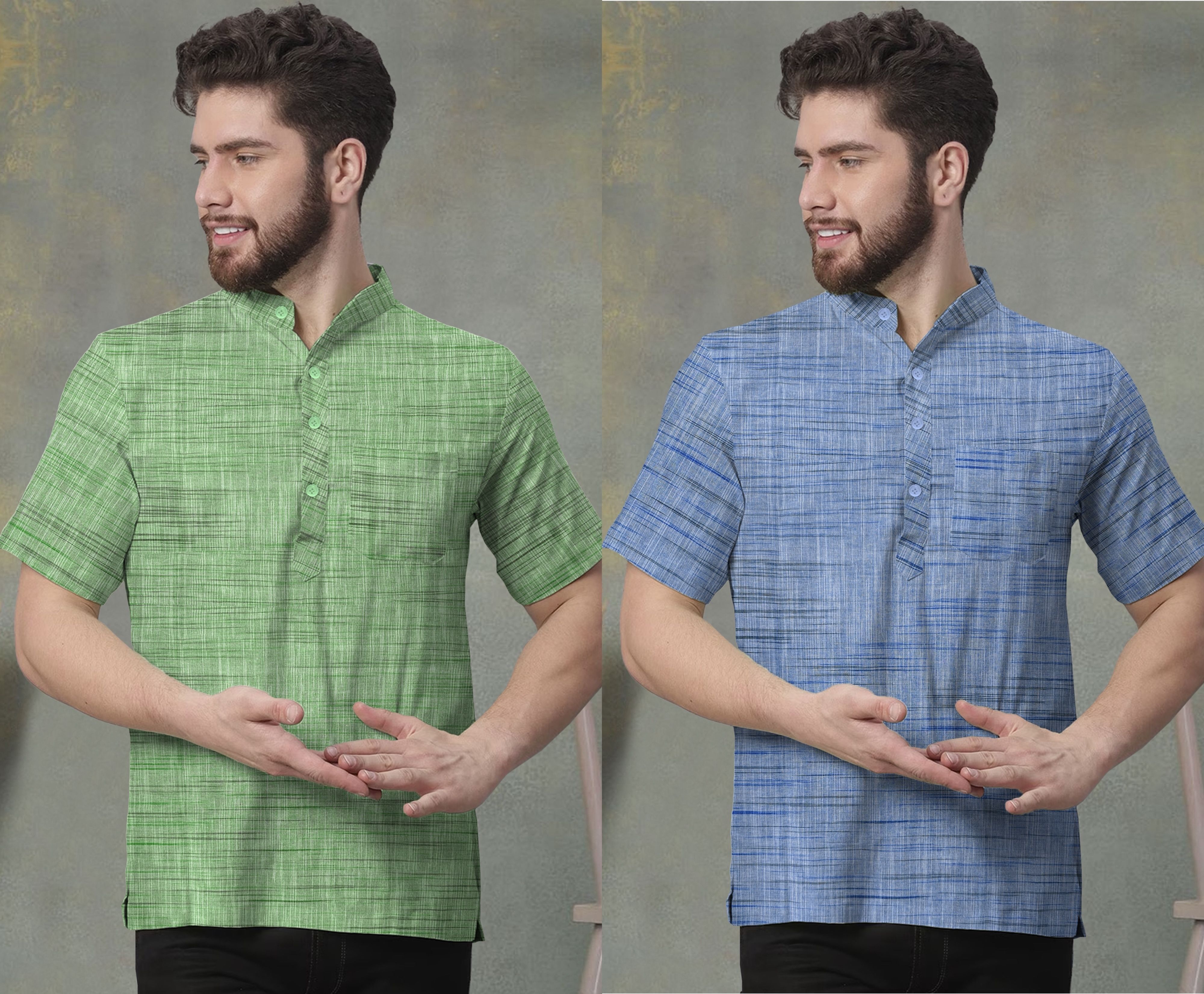 w s textile Pack of 2 Men Striped Khadi Cotton Straight Kurta-picture-43