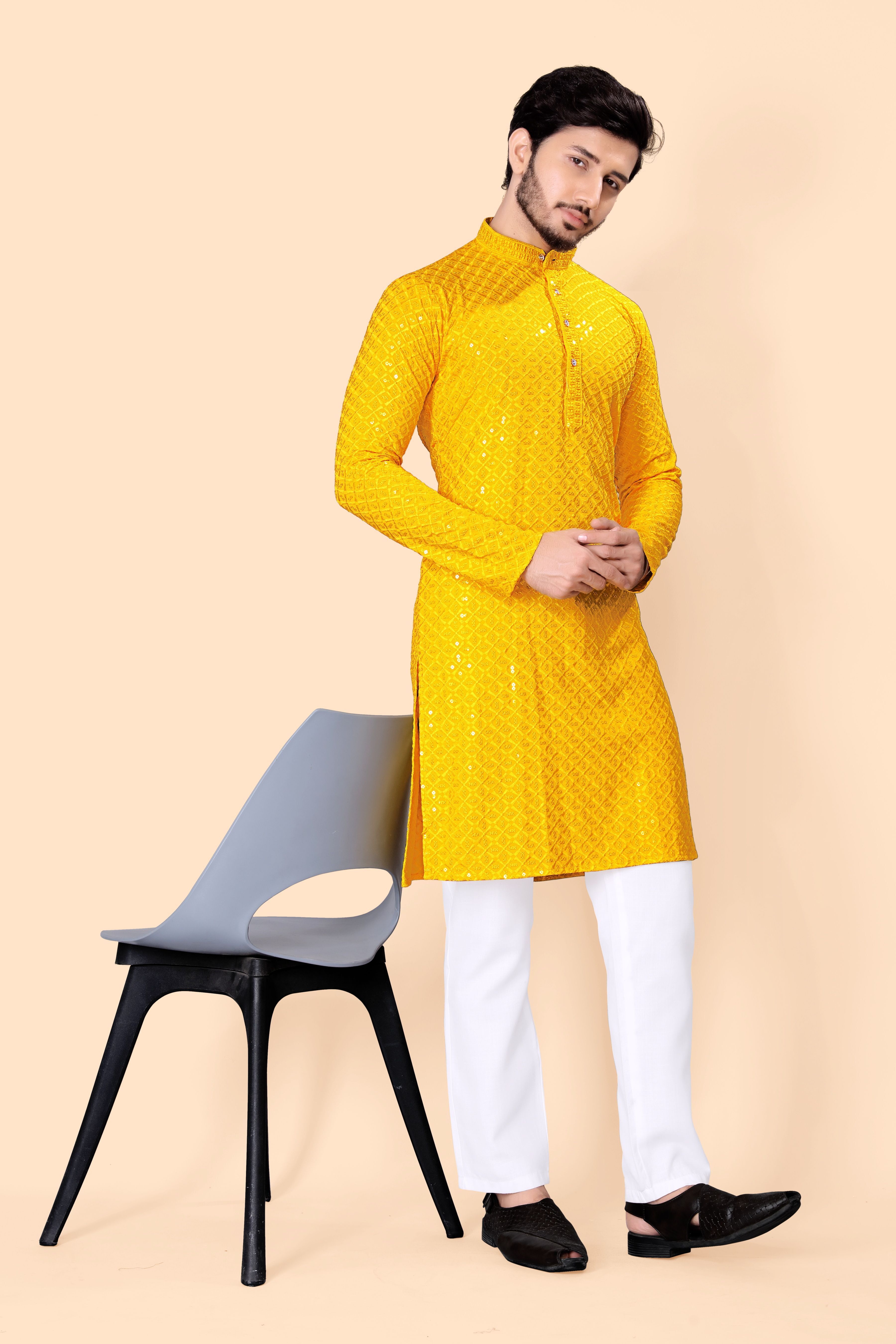 stylekurta Self Design, Embellished, Embroidered Viscose Rayon Straight Kurta for Men-picture-24
