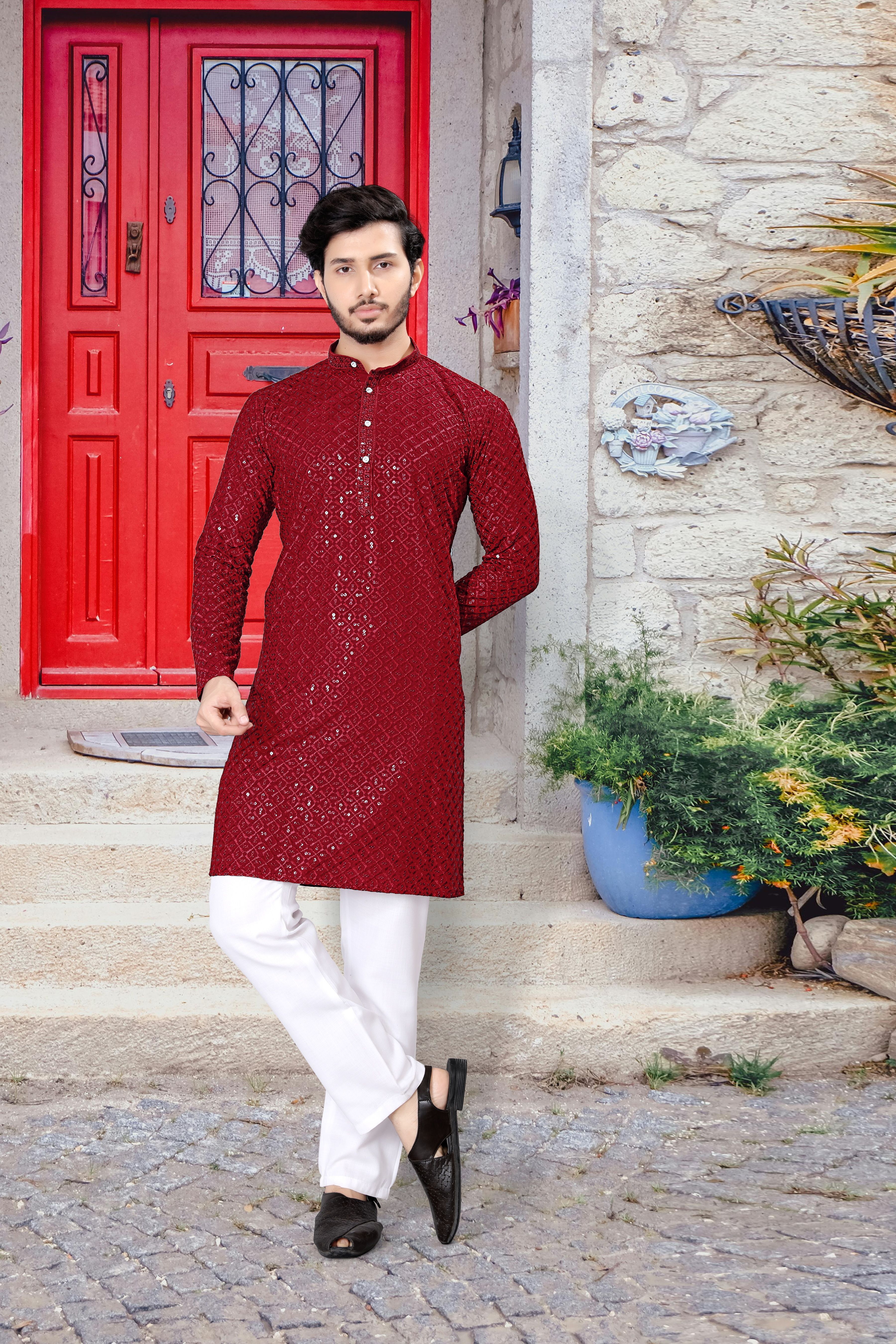stylekurta Embroidered Viscose Rayon Straight Kurta for Men-picture-11