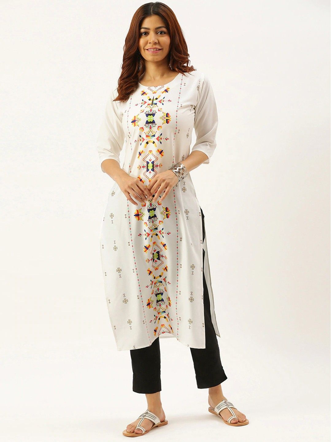 Women Printed Crepe Straight Kurta-image-6