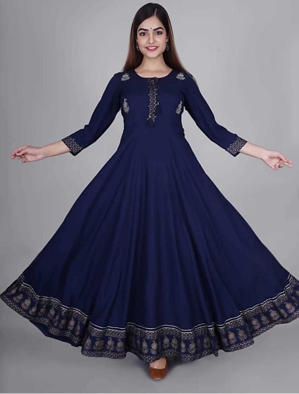 Women Fit and Flare Blue Ankle Length Dress-image-24