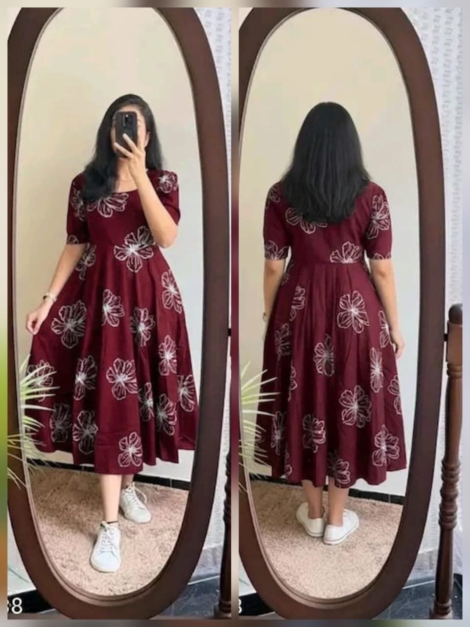 anseetaram Women Fit and Flare Maroon Midi/Calf Length Dress-picture-18