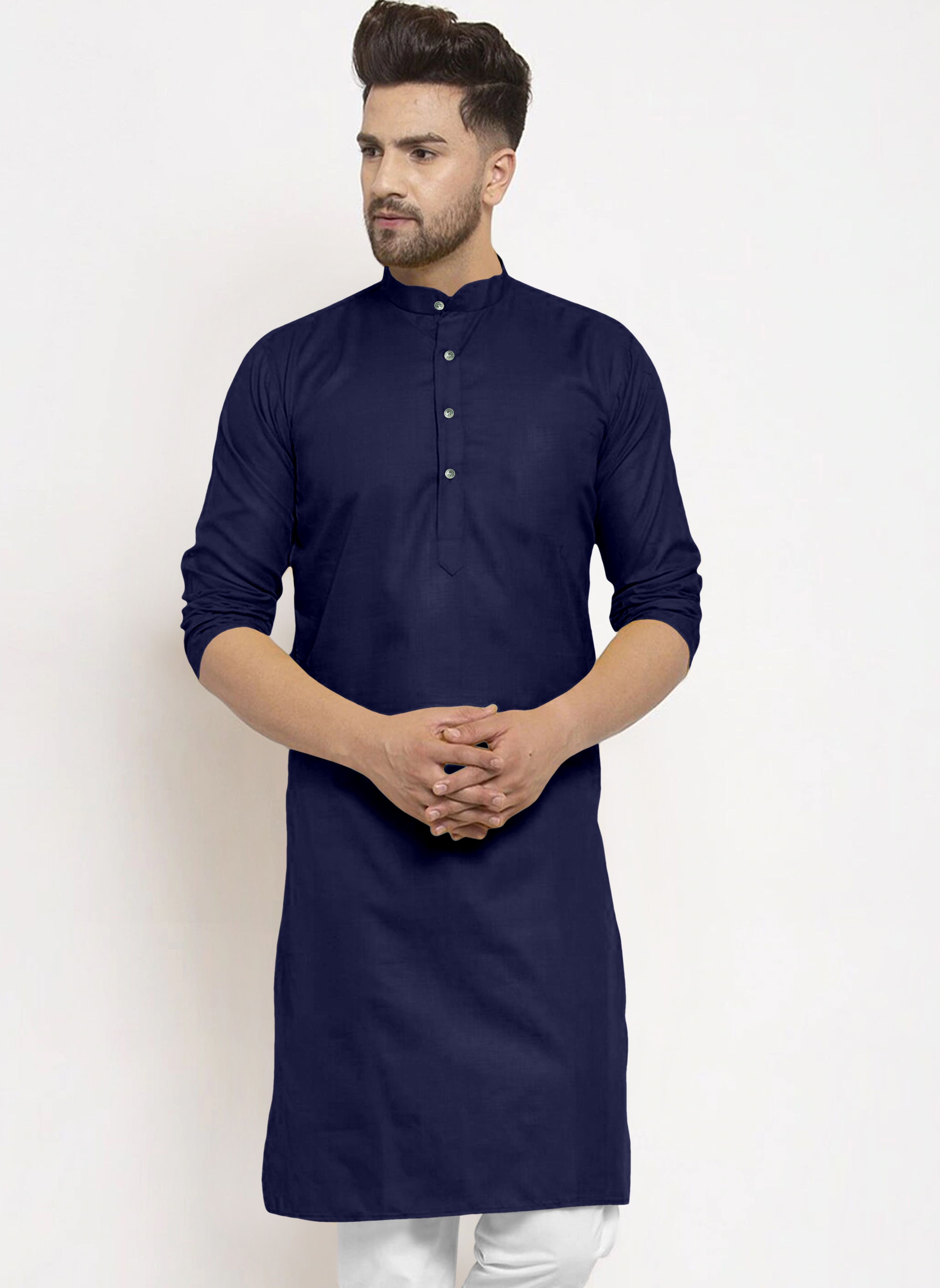 Solid Cotton Blend Straight Kurta for Men-image-49