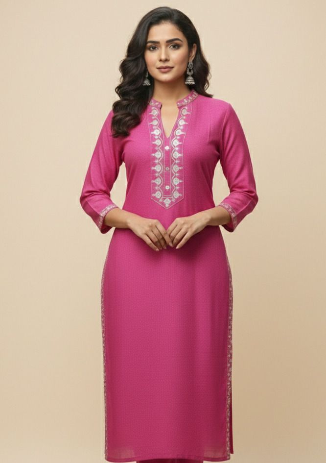 Embroidered Pure Cotton Straight Kurta for Women-image-29