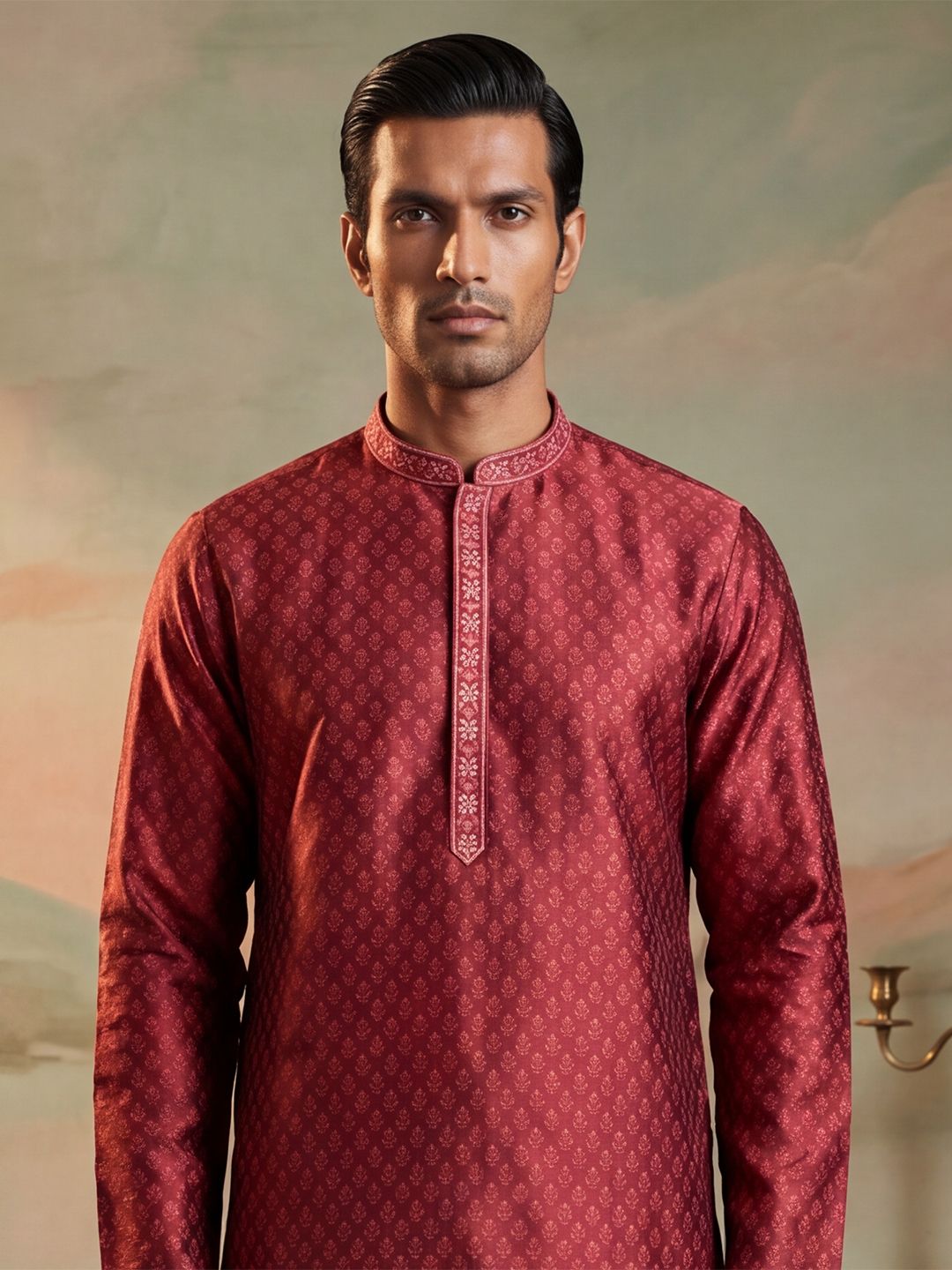 house of pataudi Men Jacquard Kurta Pant Set-picture-11