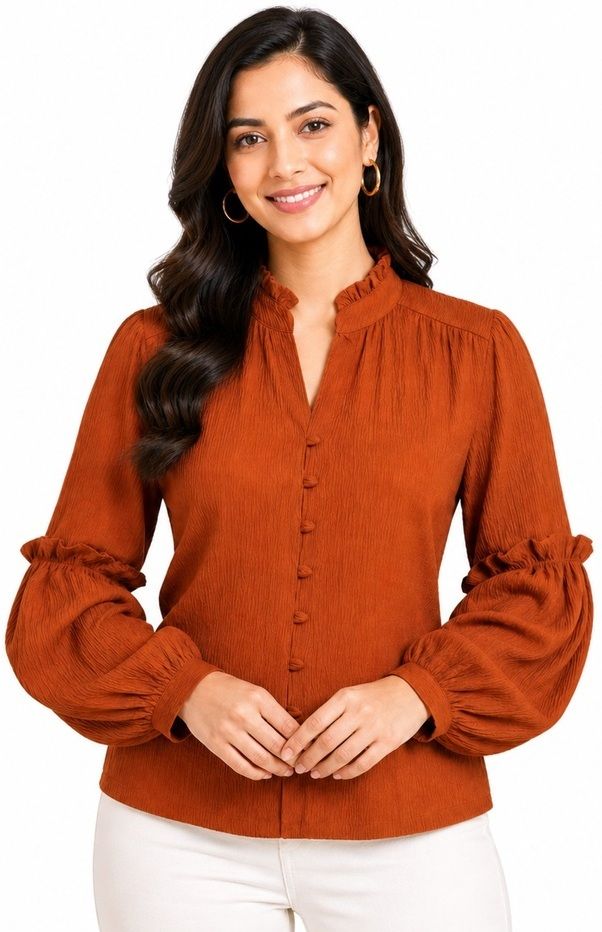 zazadiya enterprise Party Regular Sleeves Solid Women Orange Top-picture-26