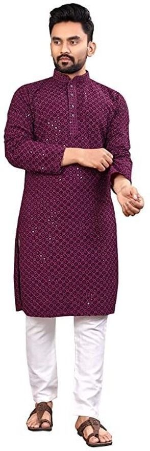 stylevaultt Chikan Embroidery Viscose Rayon Straight Kurta for Men-picture-22