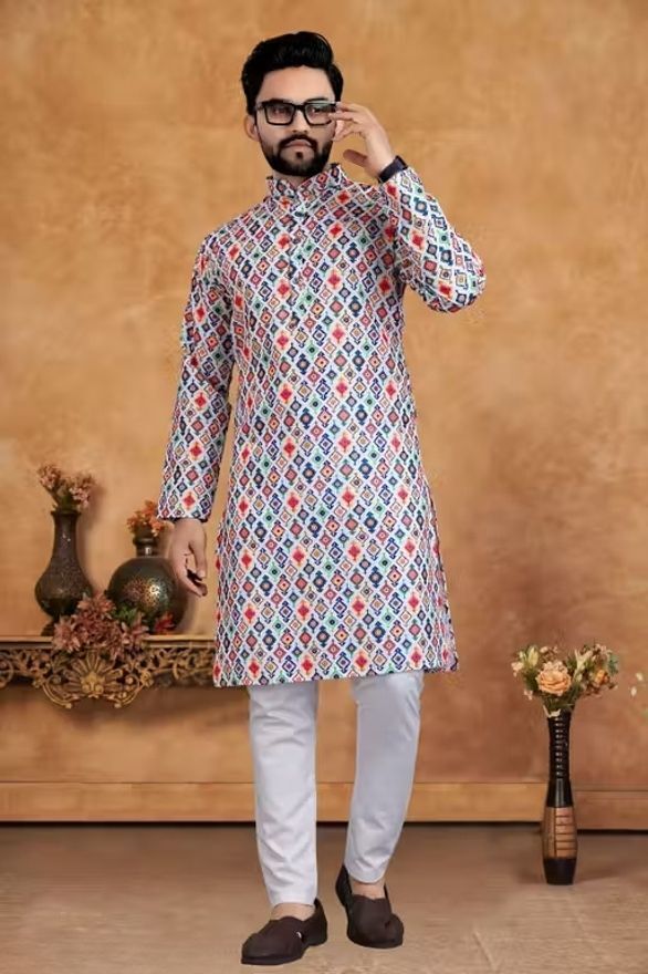 Printed Cotton Blend A-line Kurta for Men-image-15