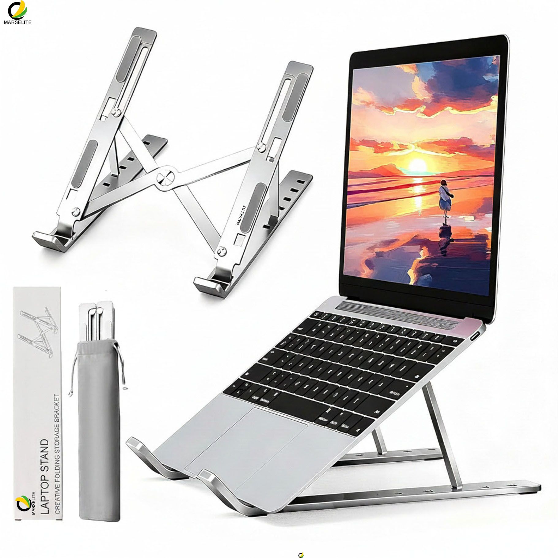 MARSELITE Multi-Device Stand for Laptop Phone Book Support MARS-ST18 Aluminium Desk Stand Laptop Stand with Adjustable Height Compatible with 26 - 35 cm Laptops-image-27