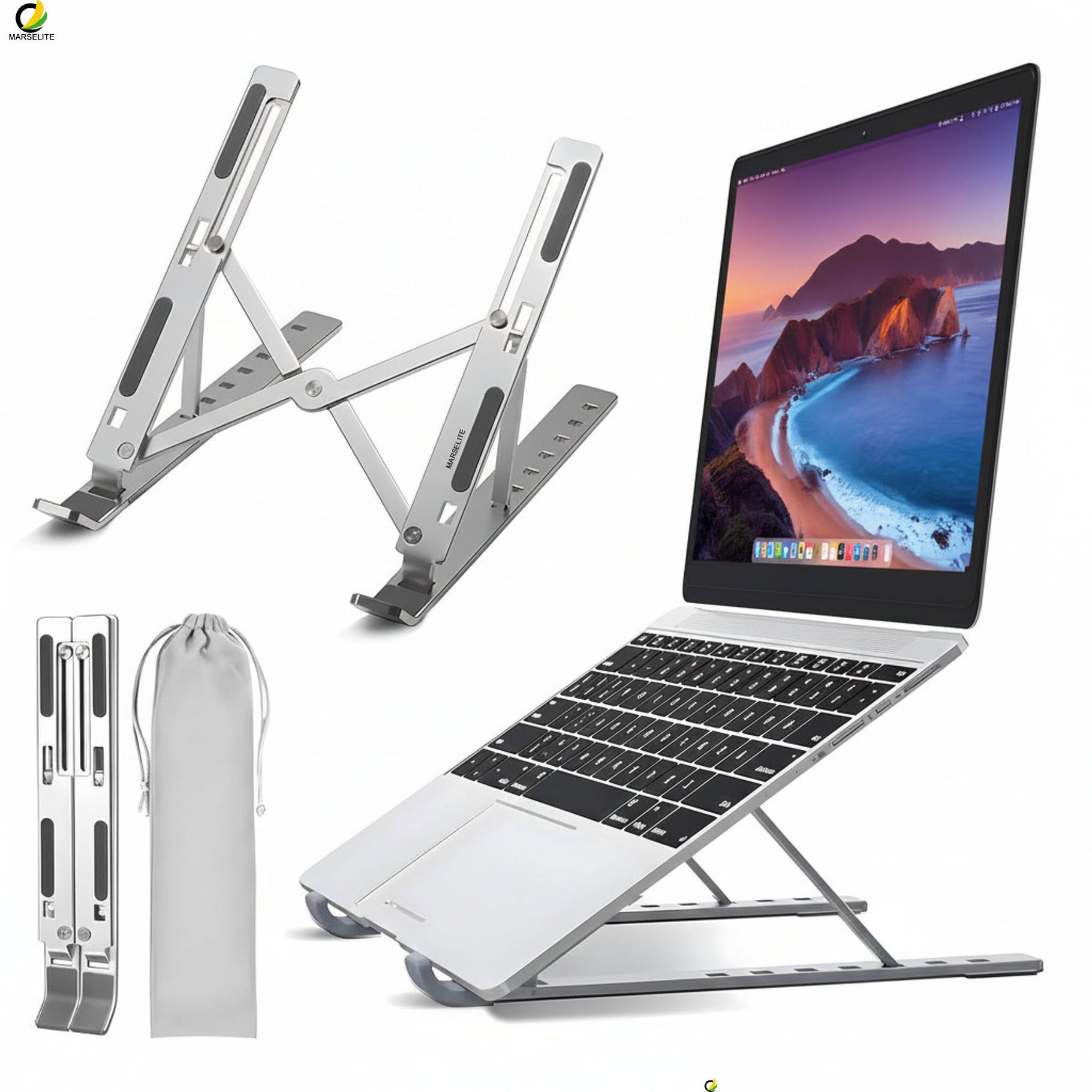 MARSELITE Adjustable Laptop Phone Book Stand for All Devices MARS-ST67 Aluminium Desk Stand Laptop Stand with Adjustable Height Compatible with 26 - 35 cm Laptops-image-22