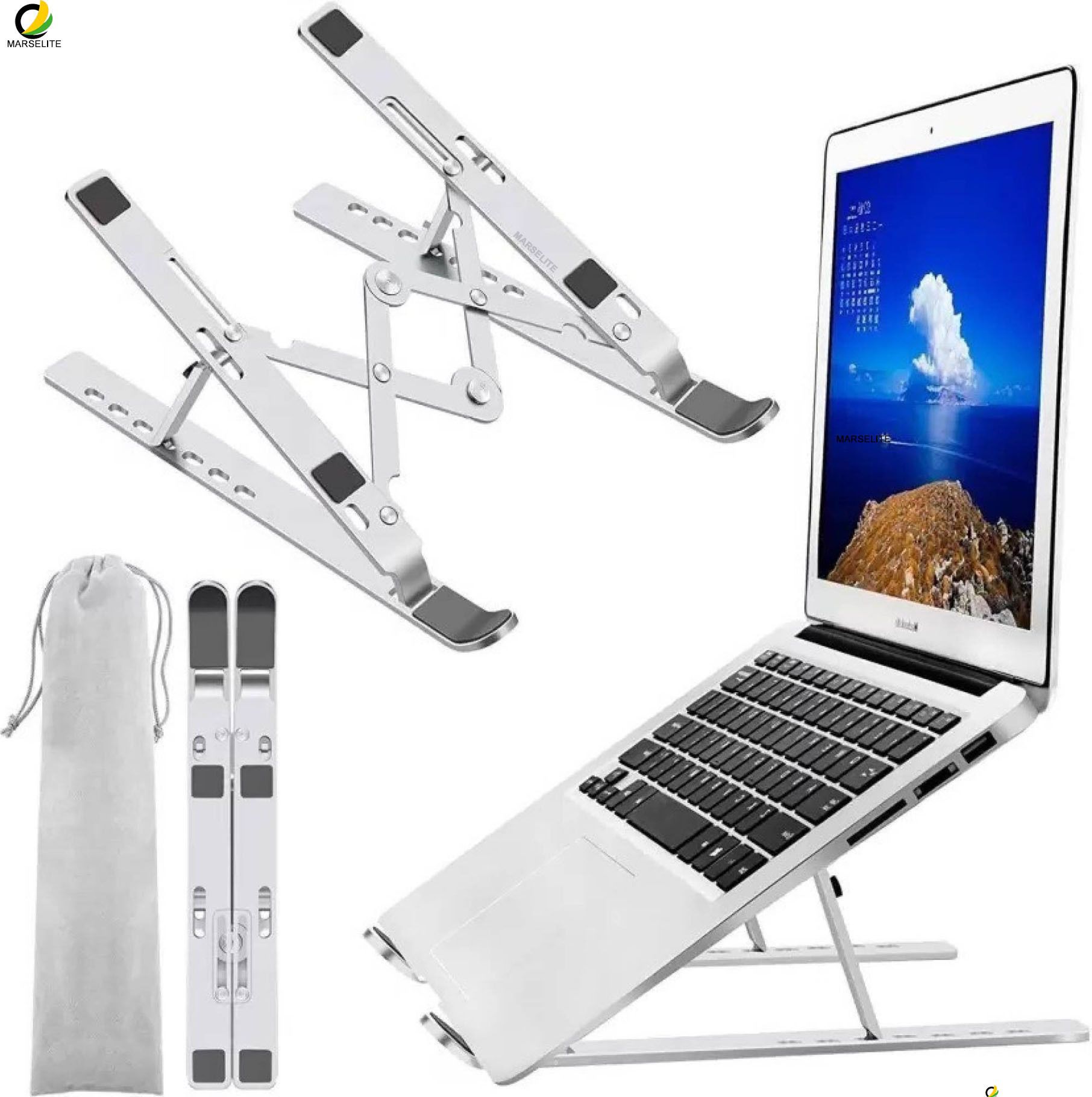 MARSELITE Multi-Angle Laptop Phone Book Stand for Comfort MARS-ST78 Aluminium Desk Stand Laptop Stand with Adjustable Height Compatible with 26 - 35 cm Laptops-image-26