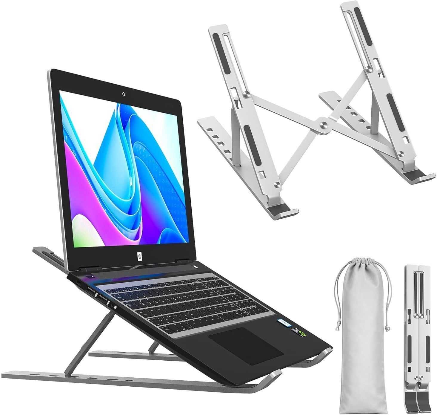 Nextera Traders 7 Angles Adjustable Aluminum Ergonomic Foldable Portable Tabletop Laptop/Desktop Riser Stand Holder Compatible for MacBook, HP, Dell, Lenovo & All Other Notebook Steel, Aluminium, Silicone Laptop Stand with Adjustable Height Compatible with Universal Laptops-image-44