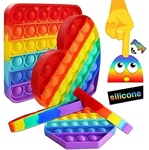 Push Pop it Fidget Toy pop it Combo pop it Fidget Toy Under Stress Relief Toys & Anti-Anxiety Sensory Bubble Toys Set for Autism to Relieve Stress (4 Pack Rainbow Heart-Round-Square-Octagon) (Multicolor)-image-8