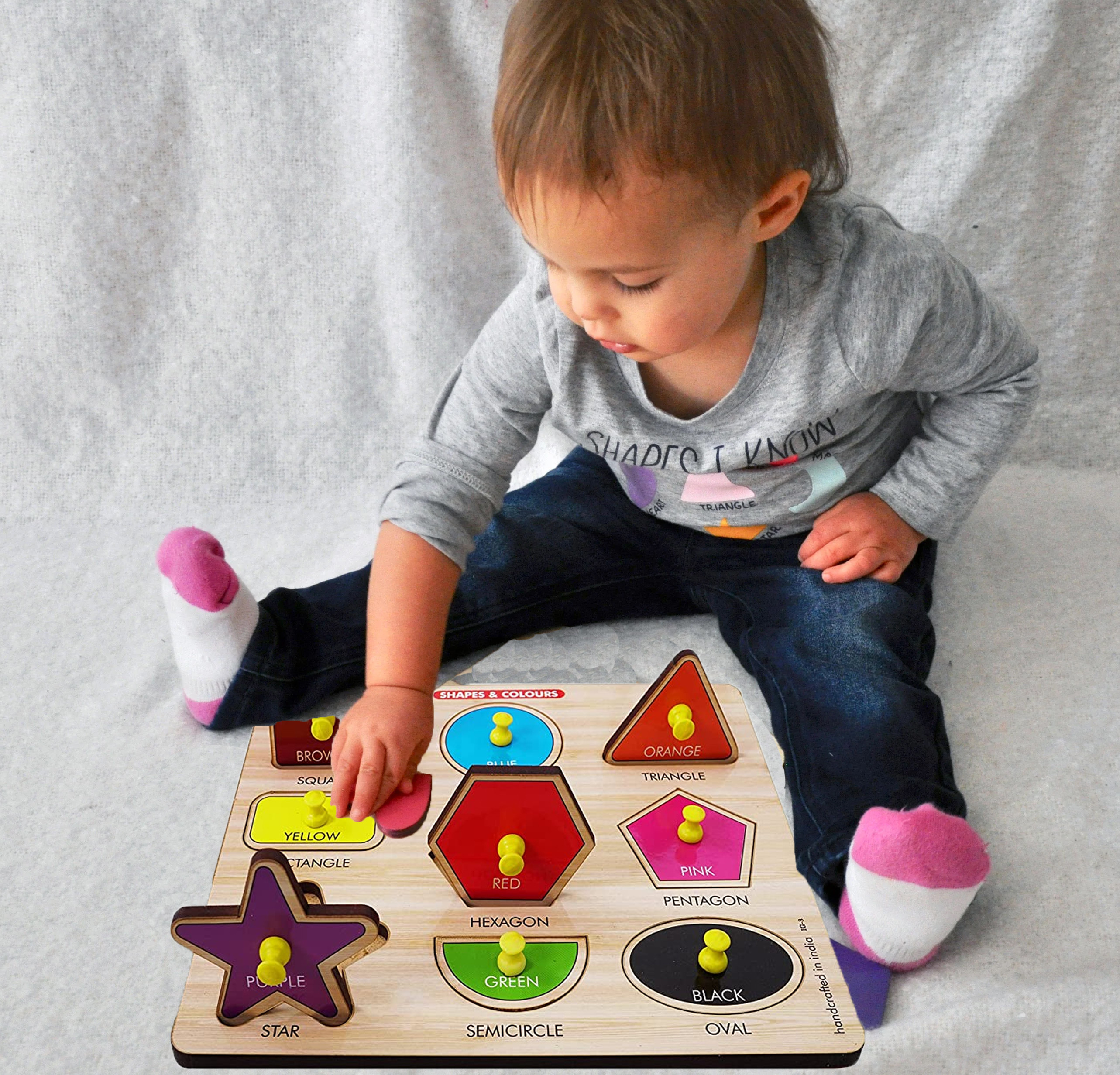 plus shine Geometric Shape Puzzles Sorting Game Learning Toys Board Colorful Shape Puzzle image 1